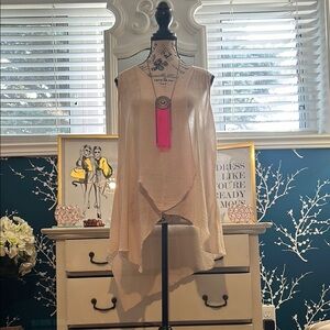 Spense Cream Asymmetrical Sleeveless Tunic